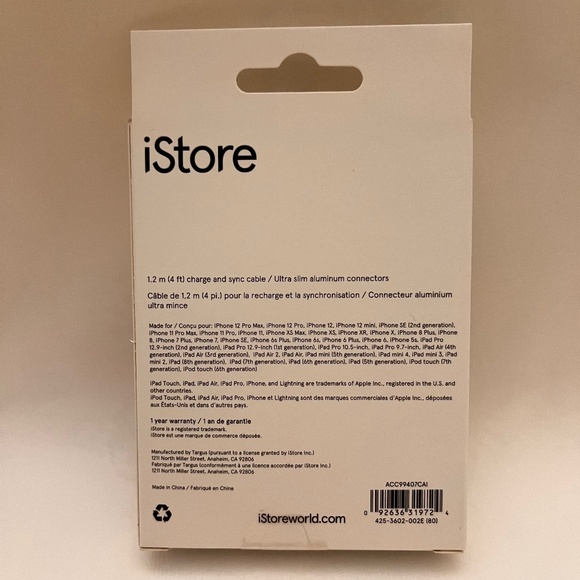 iStore Lightning Charge Cable 4 Foot / 1.2 Meter Gold Charge & Sync Cable - Picture 3 of 7